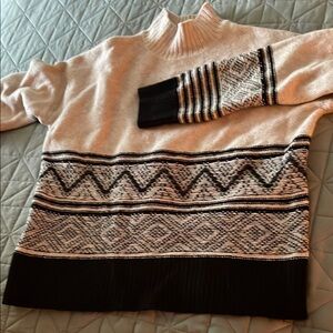 Banana Republic Black and Cream Geometric Turtleneck Sweater
